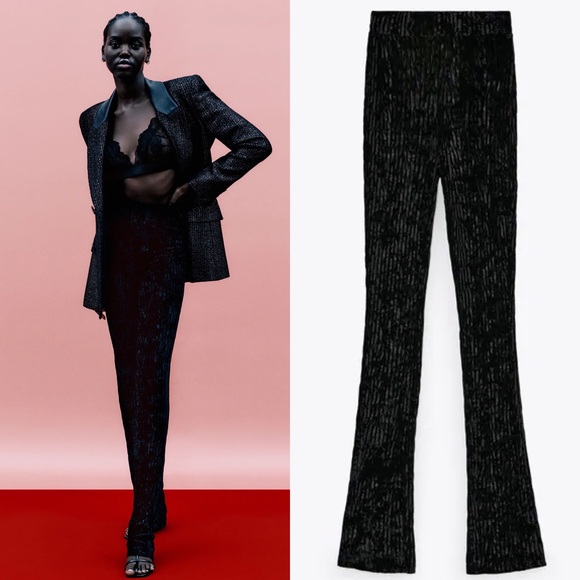 Zara Pants - Zara FLARED VELVET VELOUR High-waist Leggings NEW